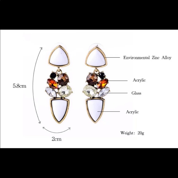 NWT Gold Color Drop Earrings White Acrylic Crystal - Picture 5 of 5